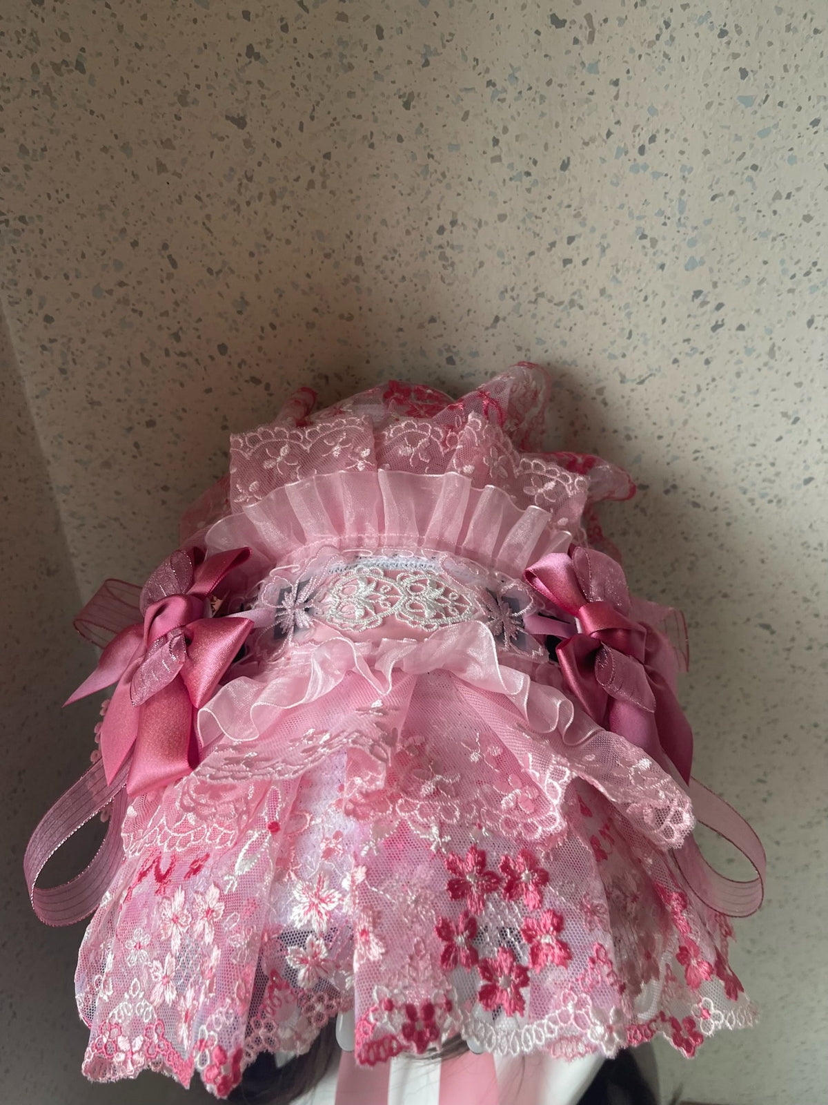 Lolita Pink Lace Bonnet Handmade Headpiece