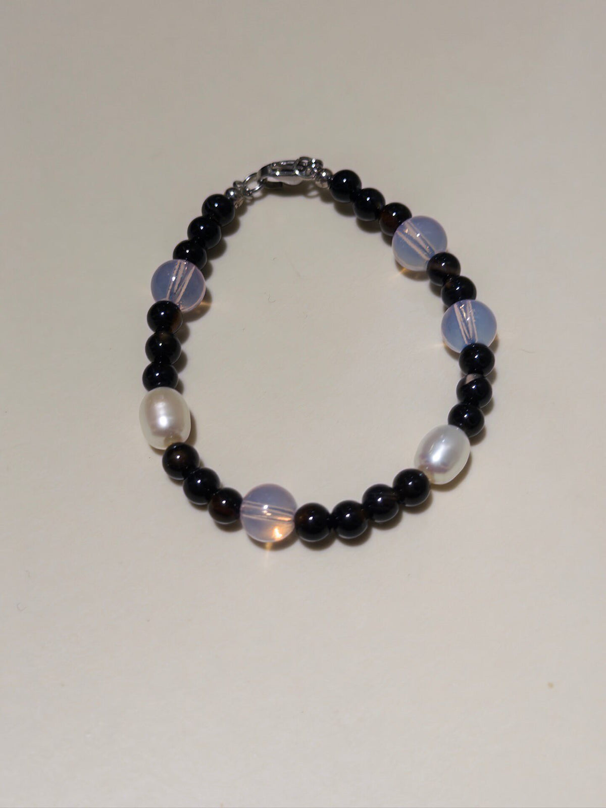 Black Agate Opal Glass Pearl Beaded Bracelet