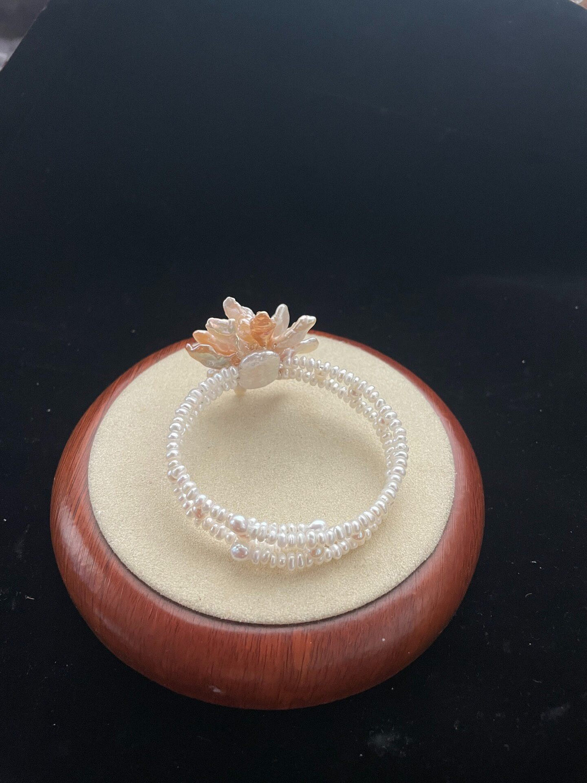 Flower Pearl Bracelet Double Strand Baroque