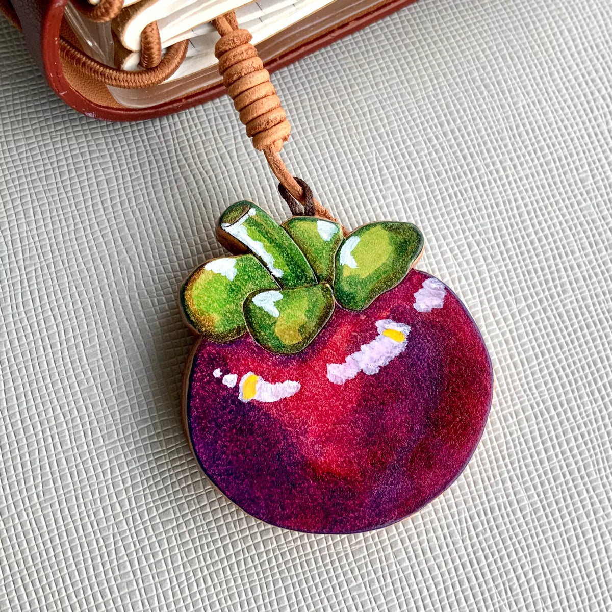 Mangosteen Leather Charm Keychain Bag Pendant