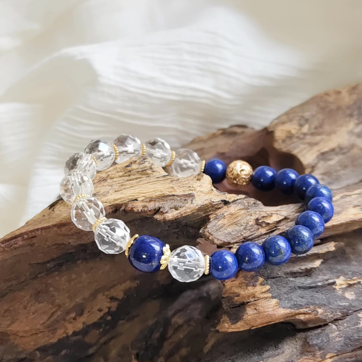 Faceted White Crystal Lapis Lazuli Bracelet