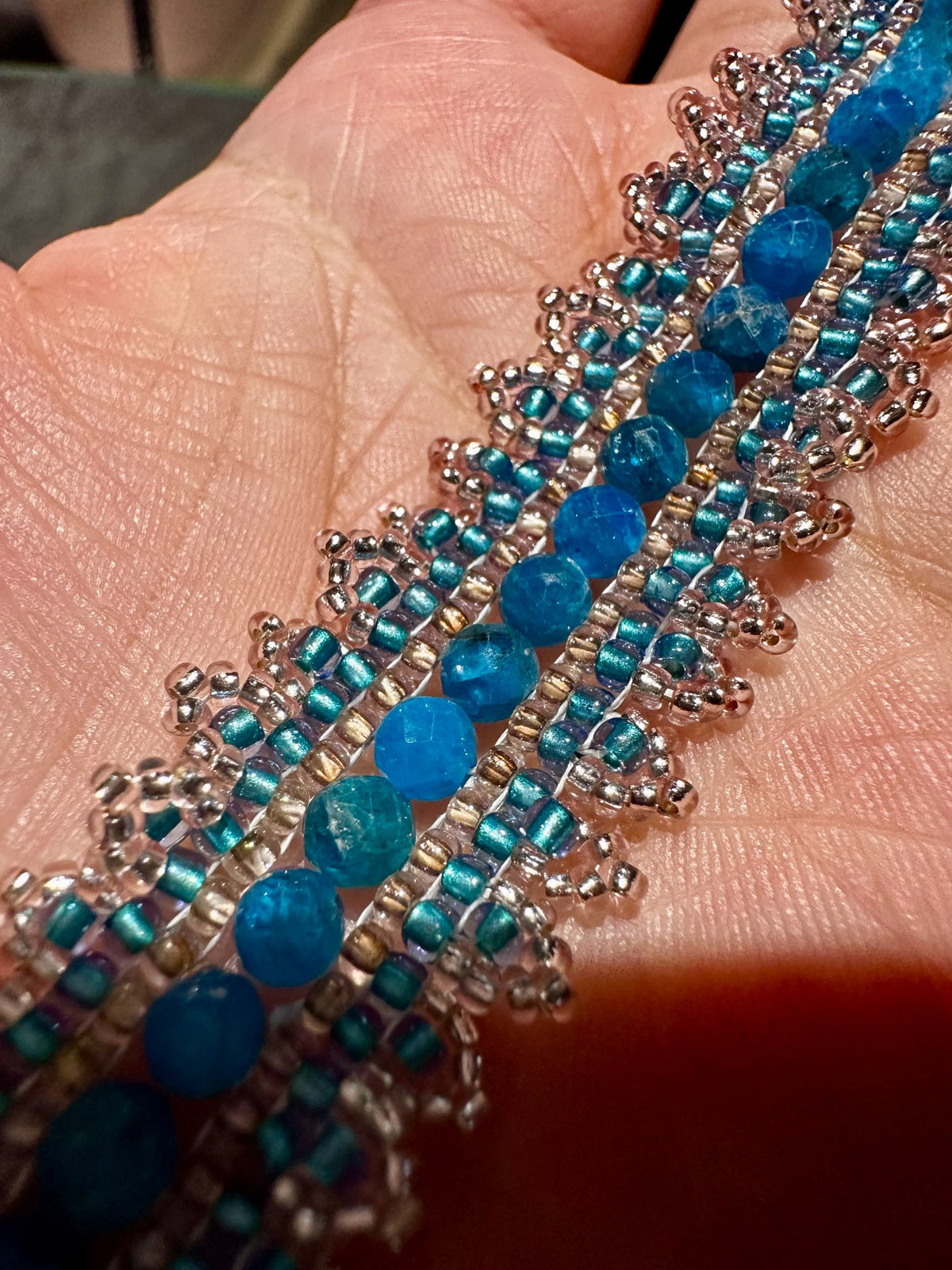 Handwoven Apatite Beaded Cuff Bracelet
