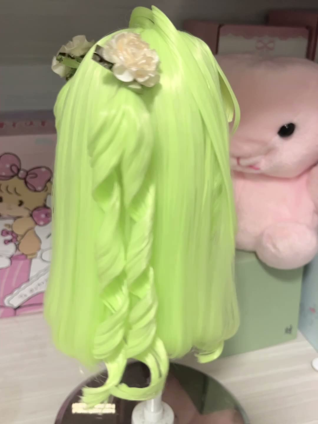Lime Green Doll Wig with Flowers