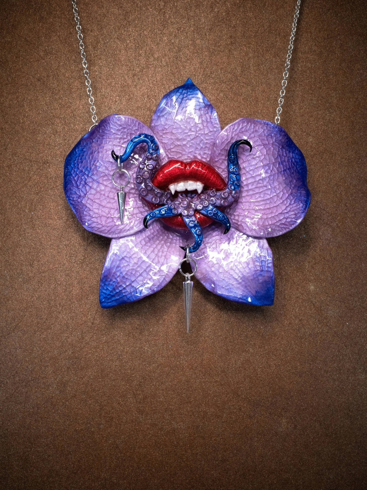 Cthulhu Orchid Tentacle Lip Pendant Necklace