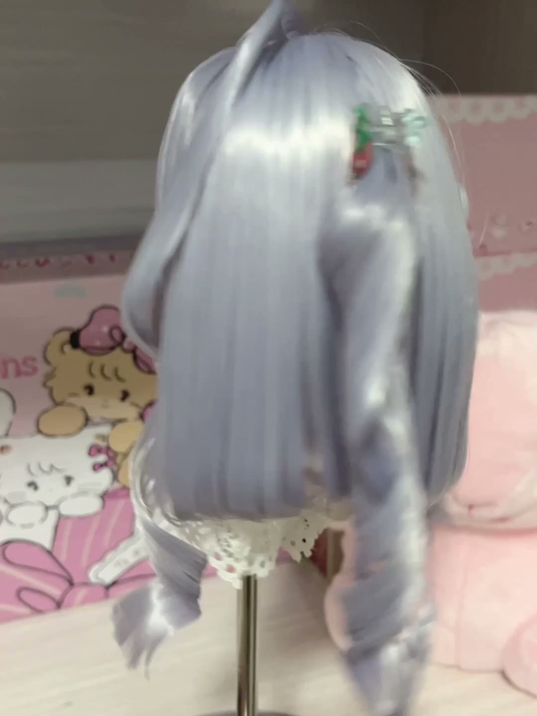 Doll Wig Silver Grey Twin Tails