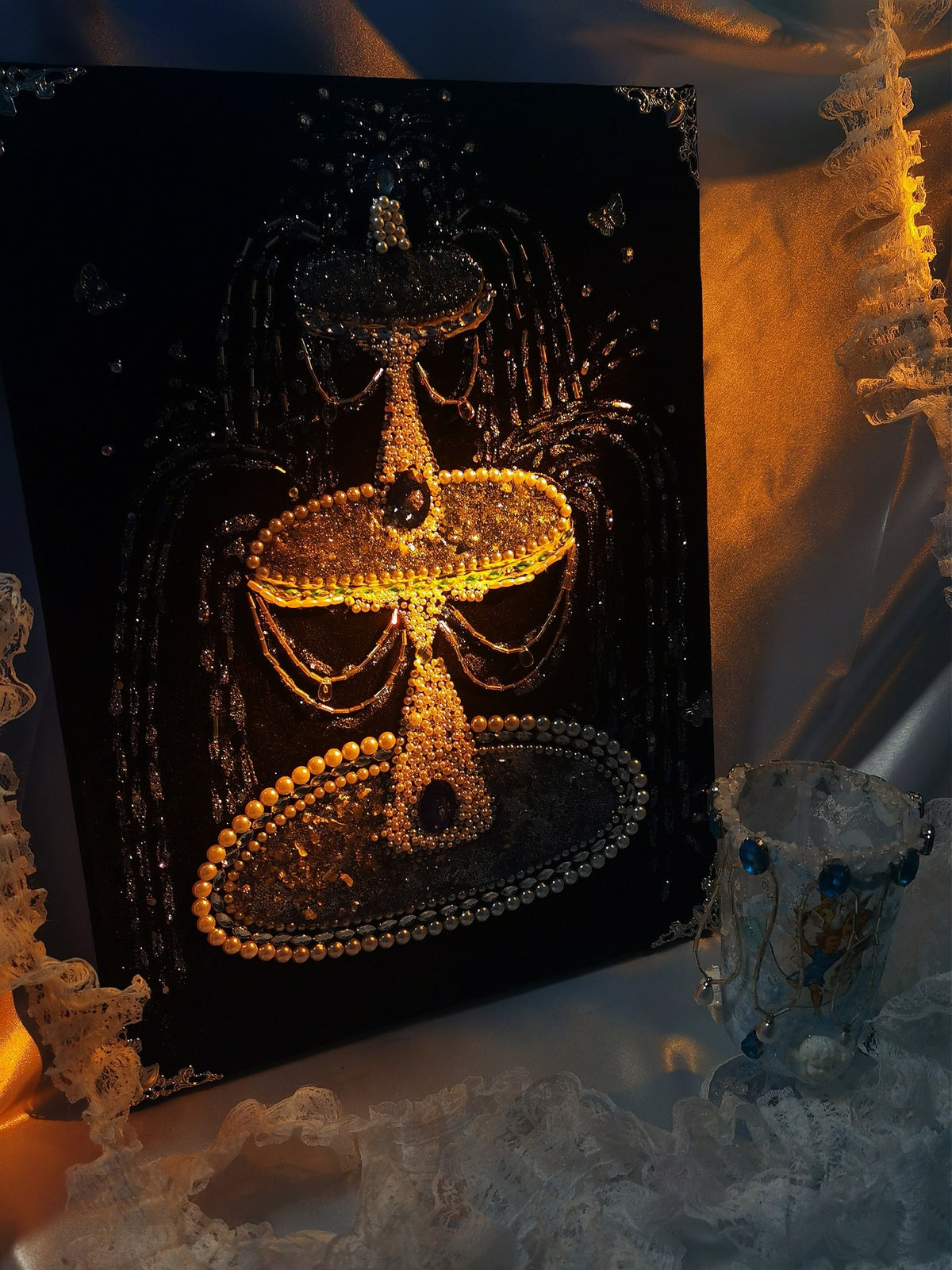 Pearl Fountain Painting Black Velvet Art