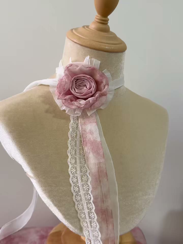 Handmade Tie Dye Rose Choker Necklace