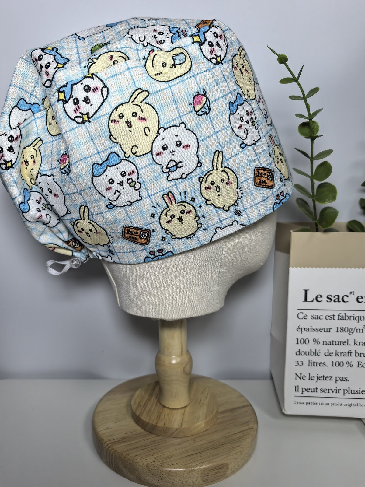 Cotton Gingham Print Cartoon Cap