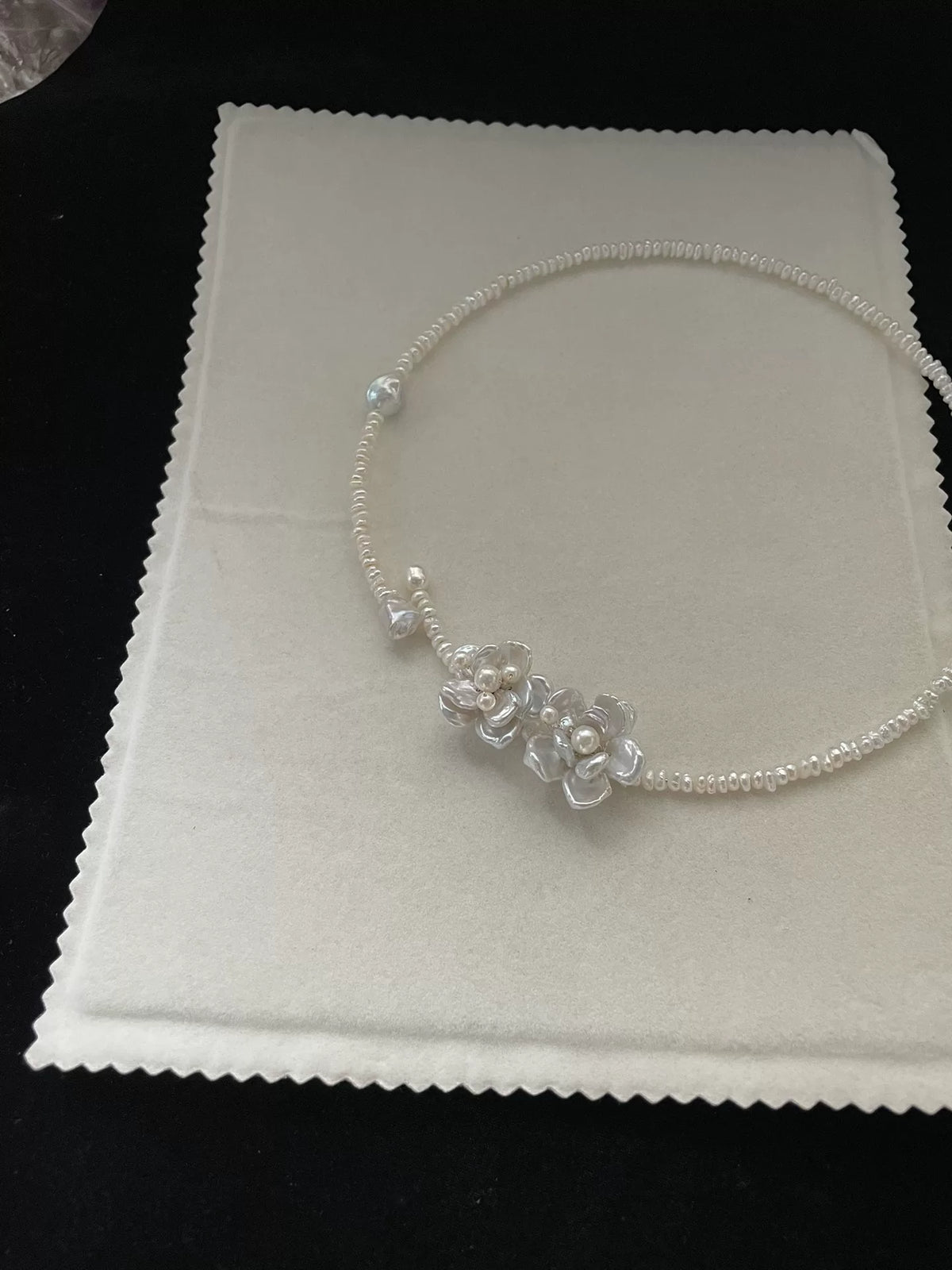 Double Strand Pearl Choker with Floral Shell Clusters