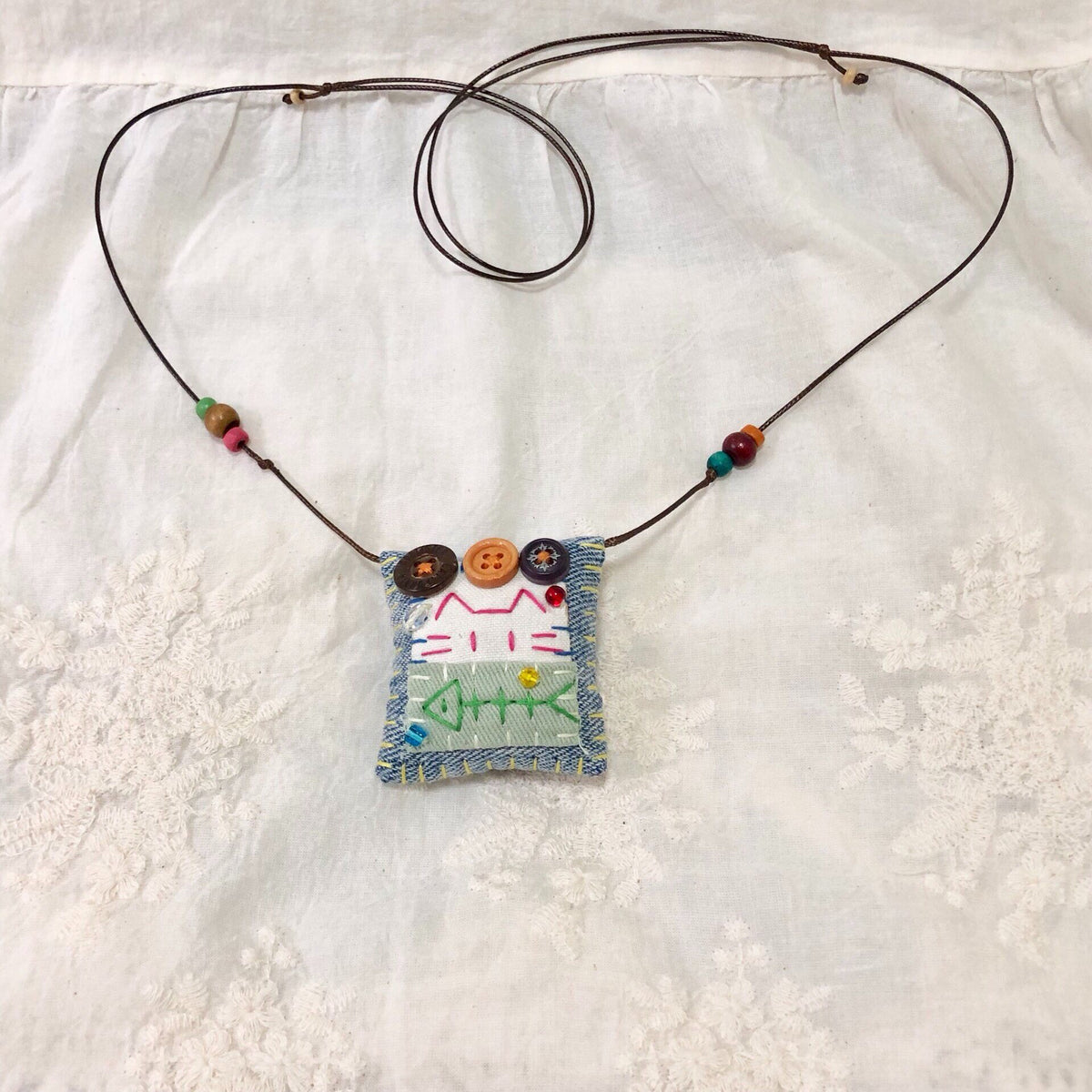 Handmade Cat Fish Denim Pendant Necklace