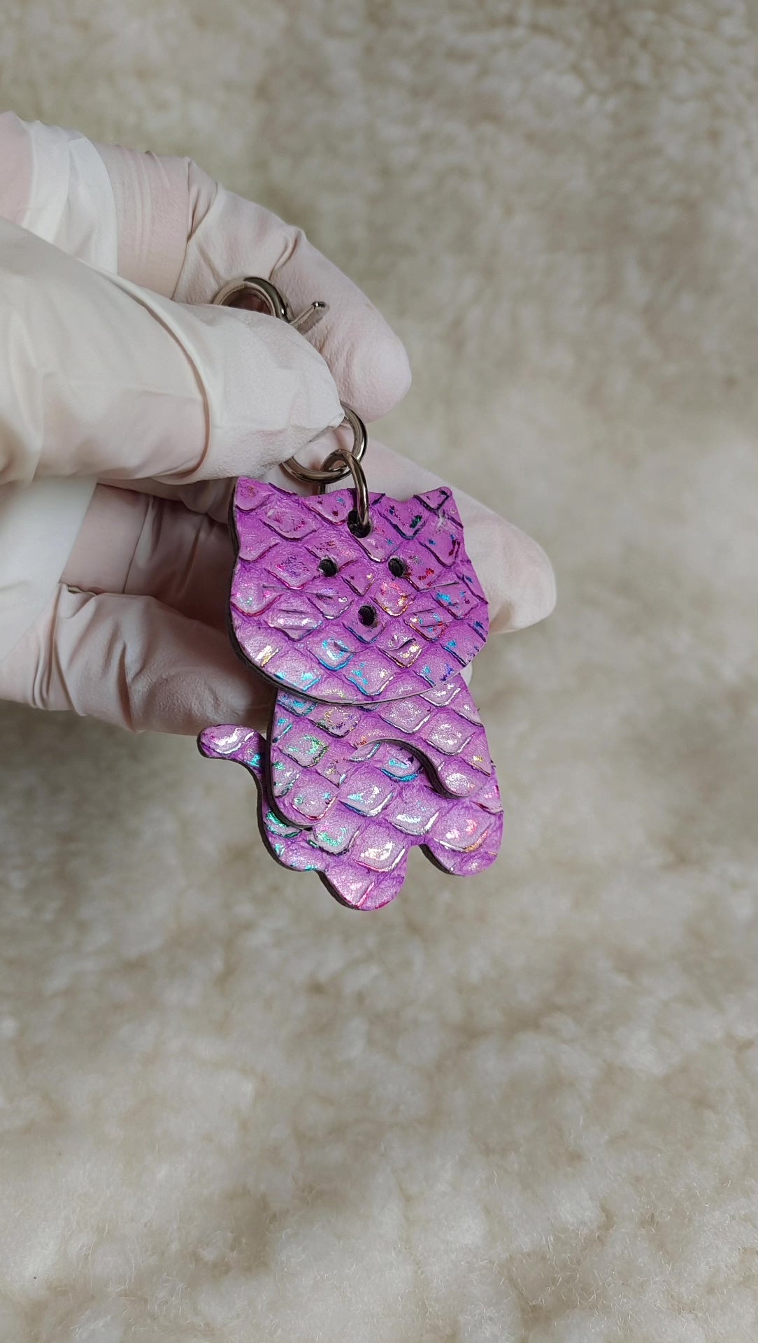 Purple Laser Dragon Scale Cat Leather Keychain