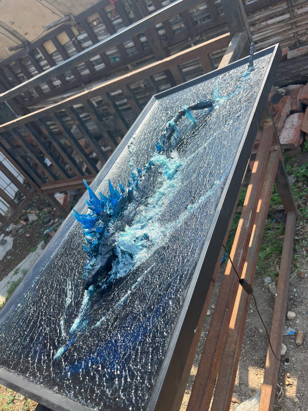 Godzilla Wall Hanging Diorama with Blue Light