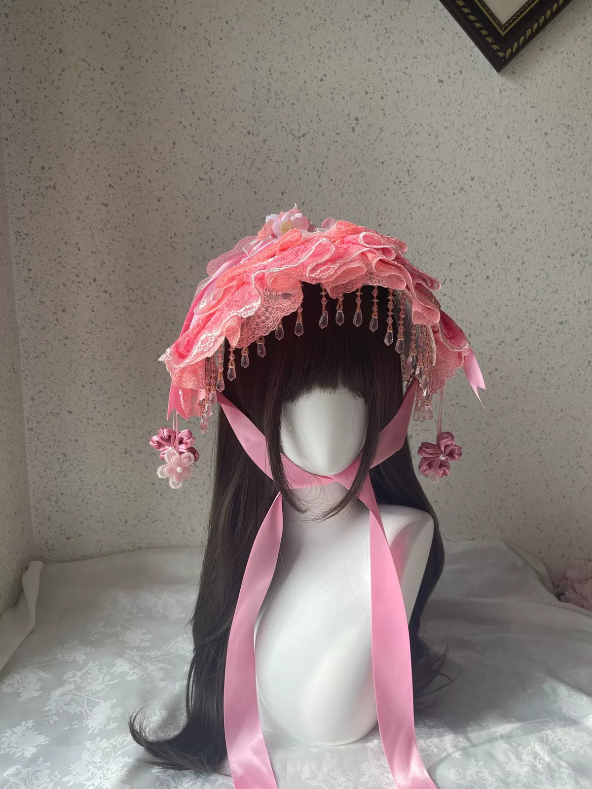 Gorro Lolita de encaje rosa