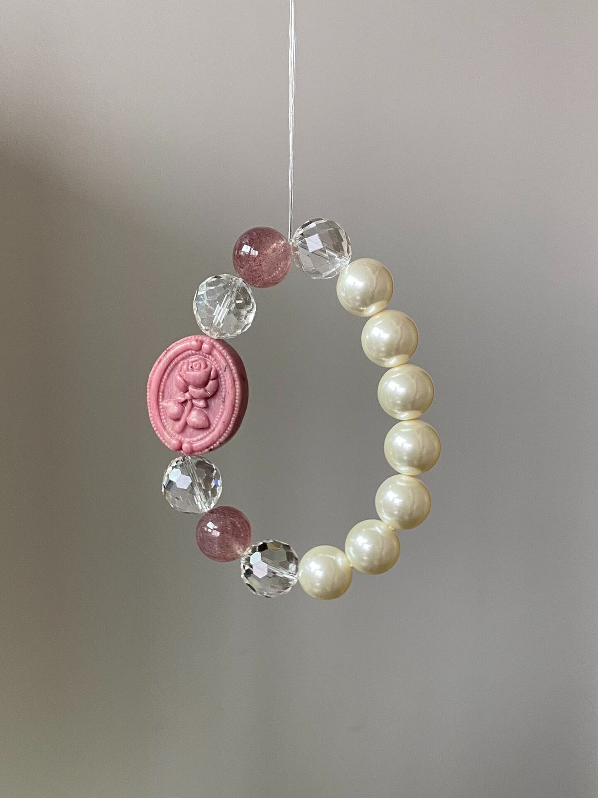 Rose Quartz Crystal Pearl Beaded Bracelet