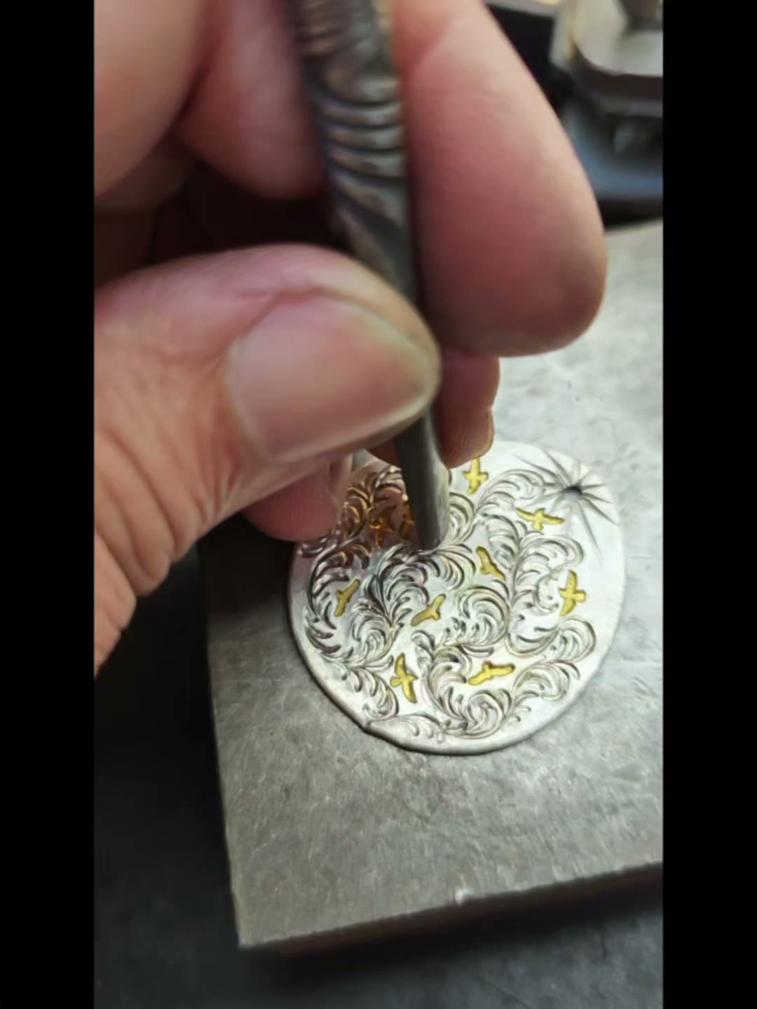 Silver Pendant with Gold Bird Inlay