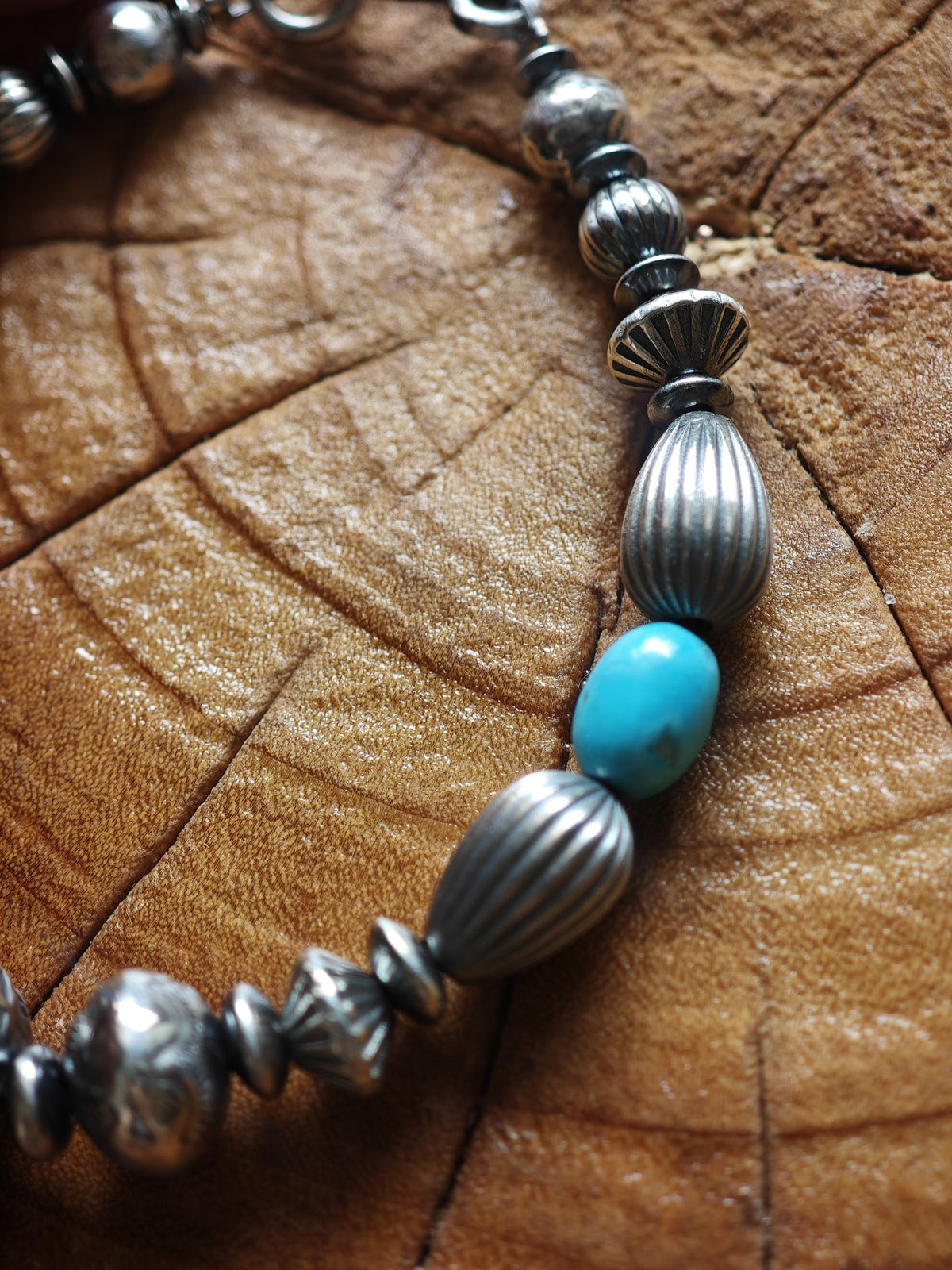 Handmade Navajo Silver Bead Turquoise Bracelet