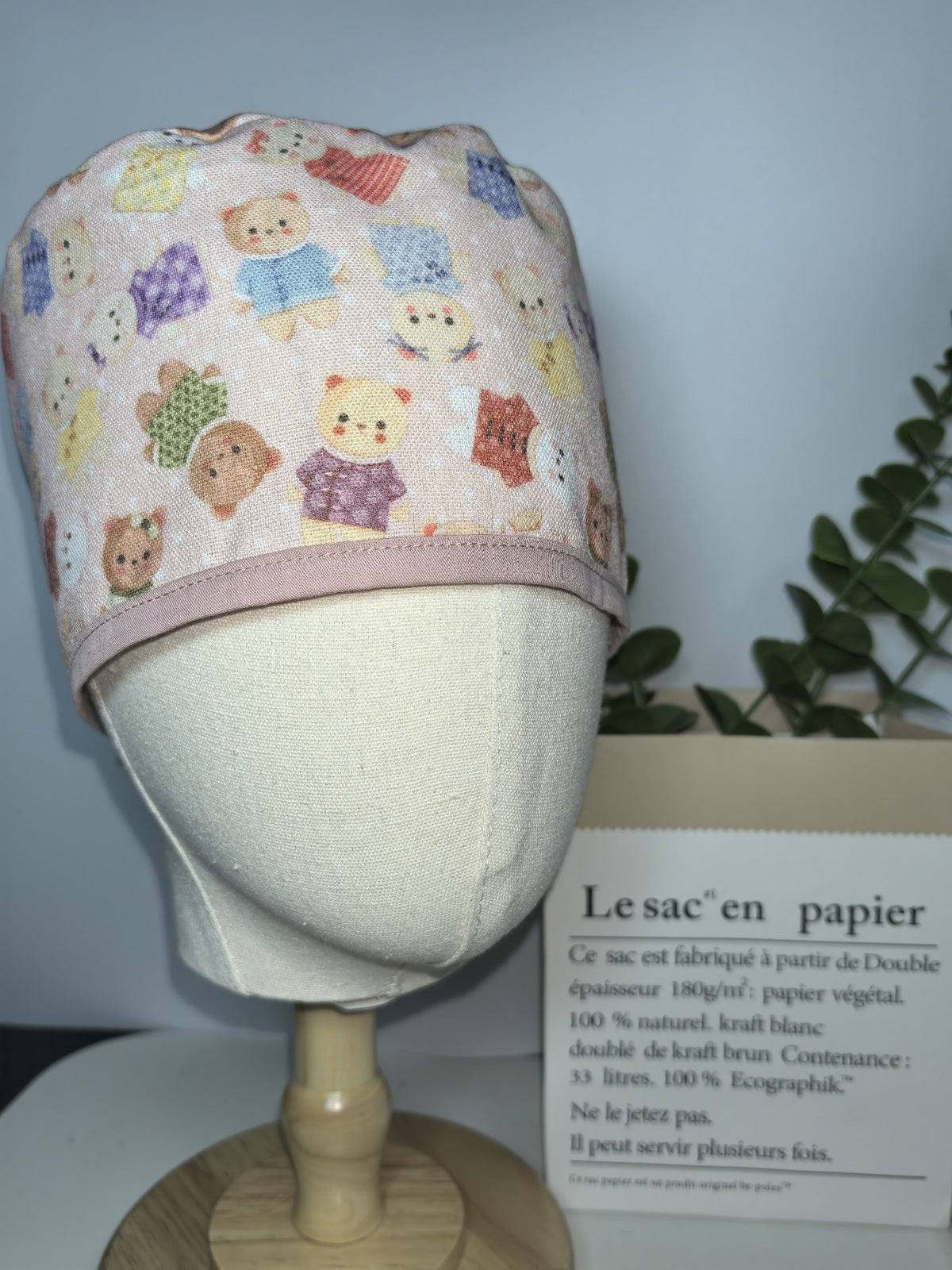 Cotton Linen Bear Print Surgical Cap