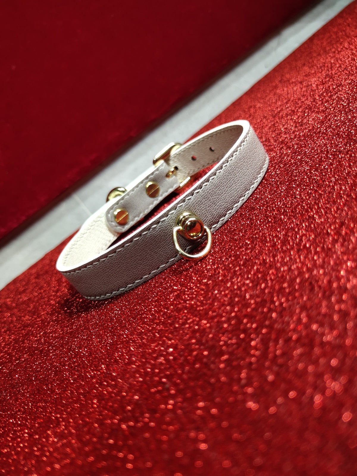 Gray White Genuine Leather Pet Collar
