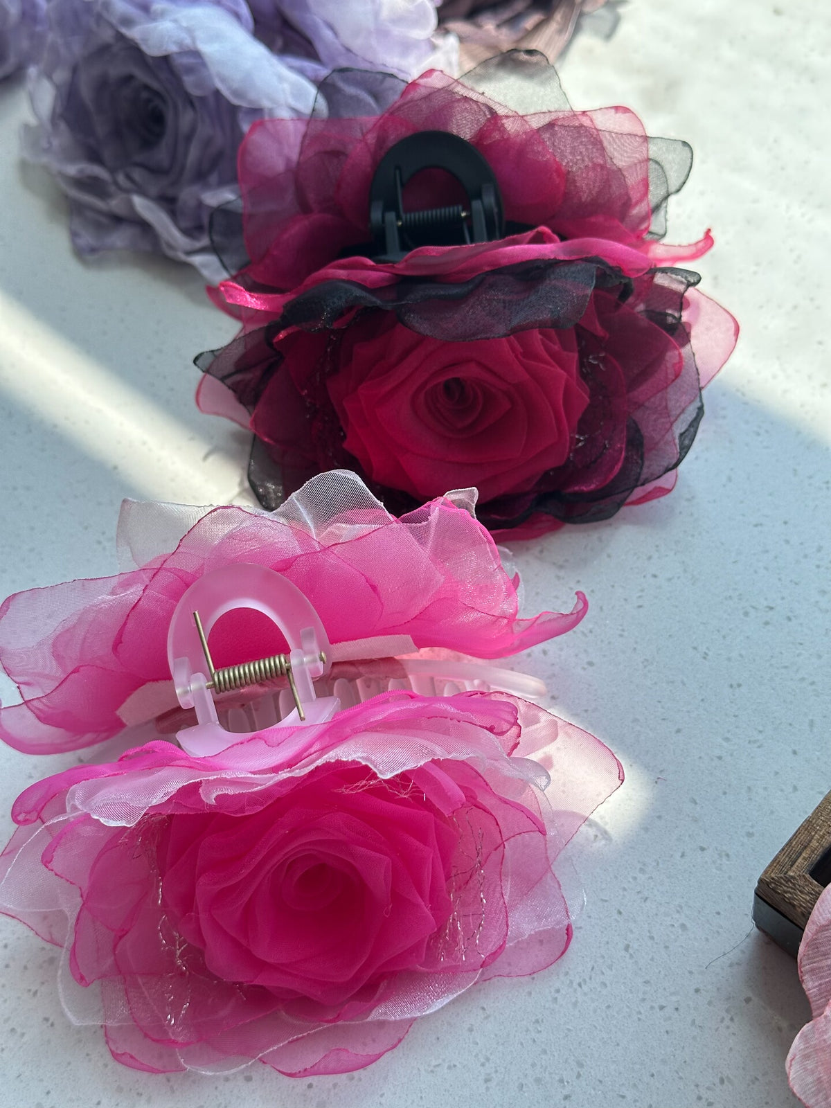 Handmade Fabric Rose Claw Clip