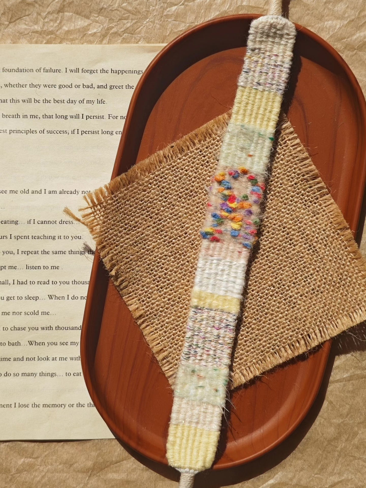 Handwoven Wrist Strap with Dandelion Embroidery