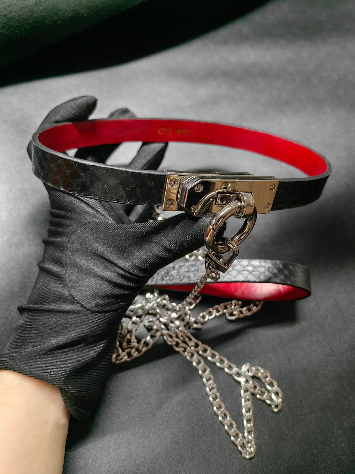 Red Black Snakeskin Collar Leash Set