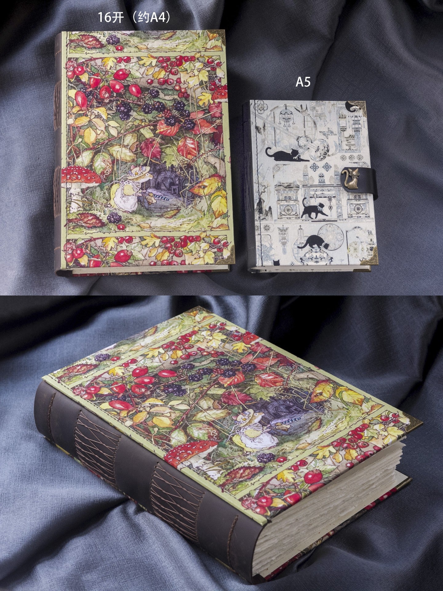 A4 Leather-Bound Notebook with Whimsical Forest Cover Illustration