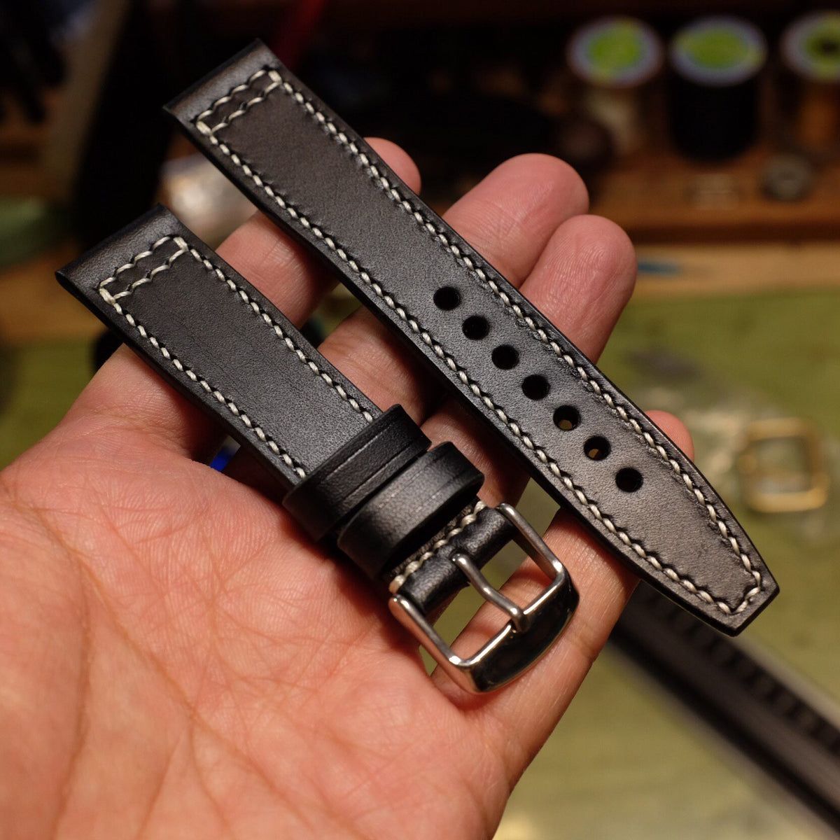 Handcrafted Leather Watch Strap Black Buttero