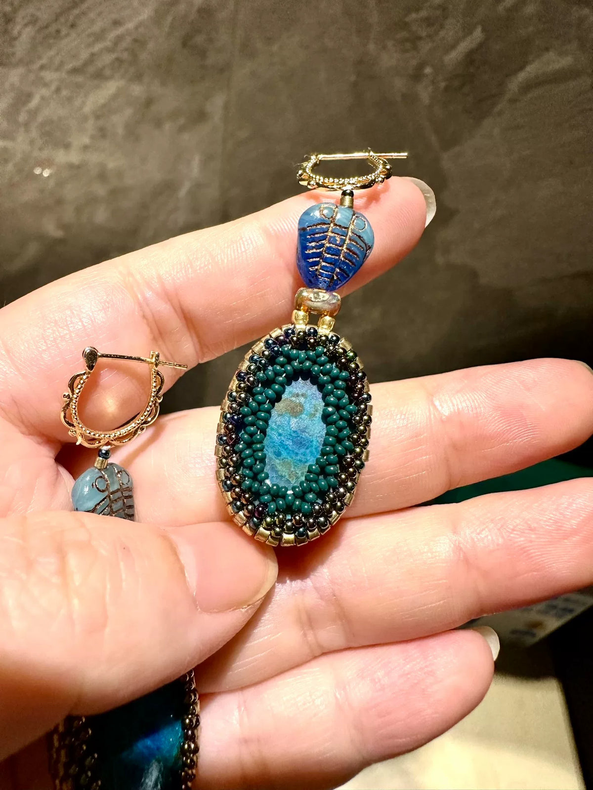 Azurite Beaded Dangle Earrings