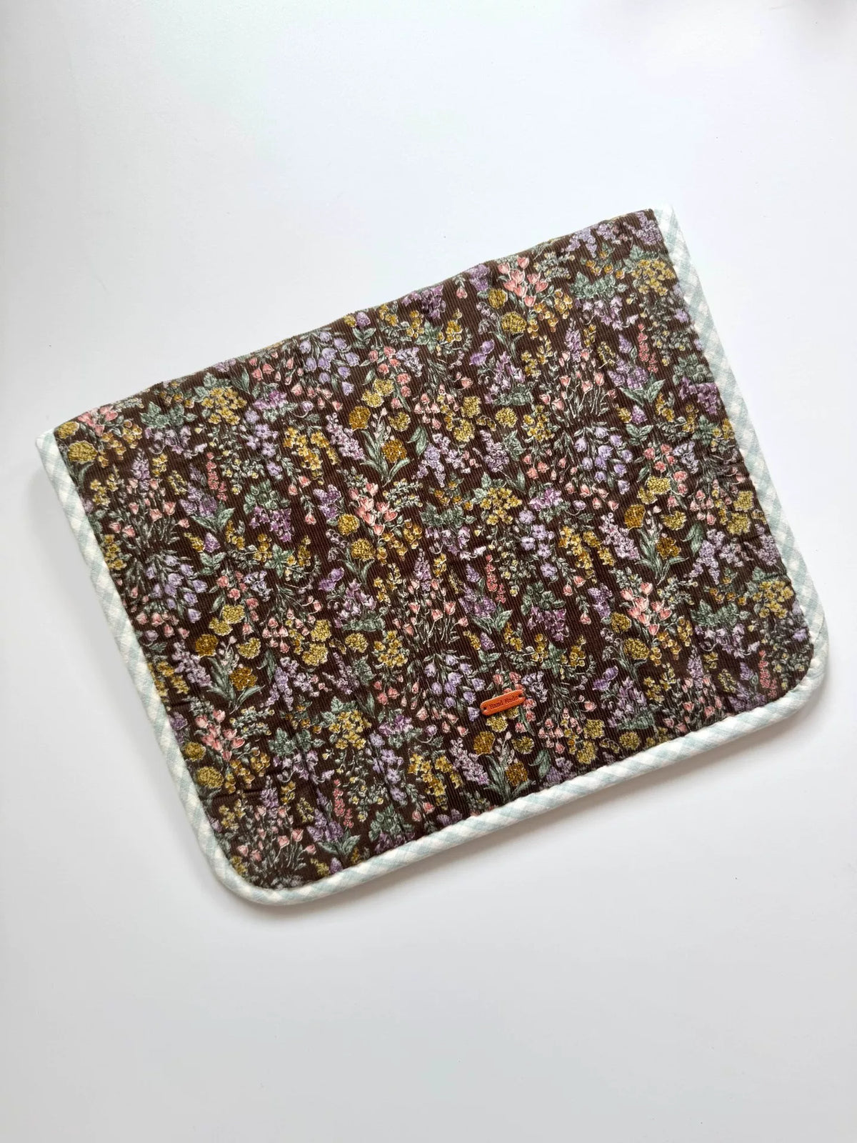 Housse de tablette en velours à fleurs marron