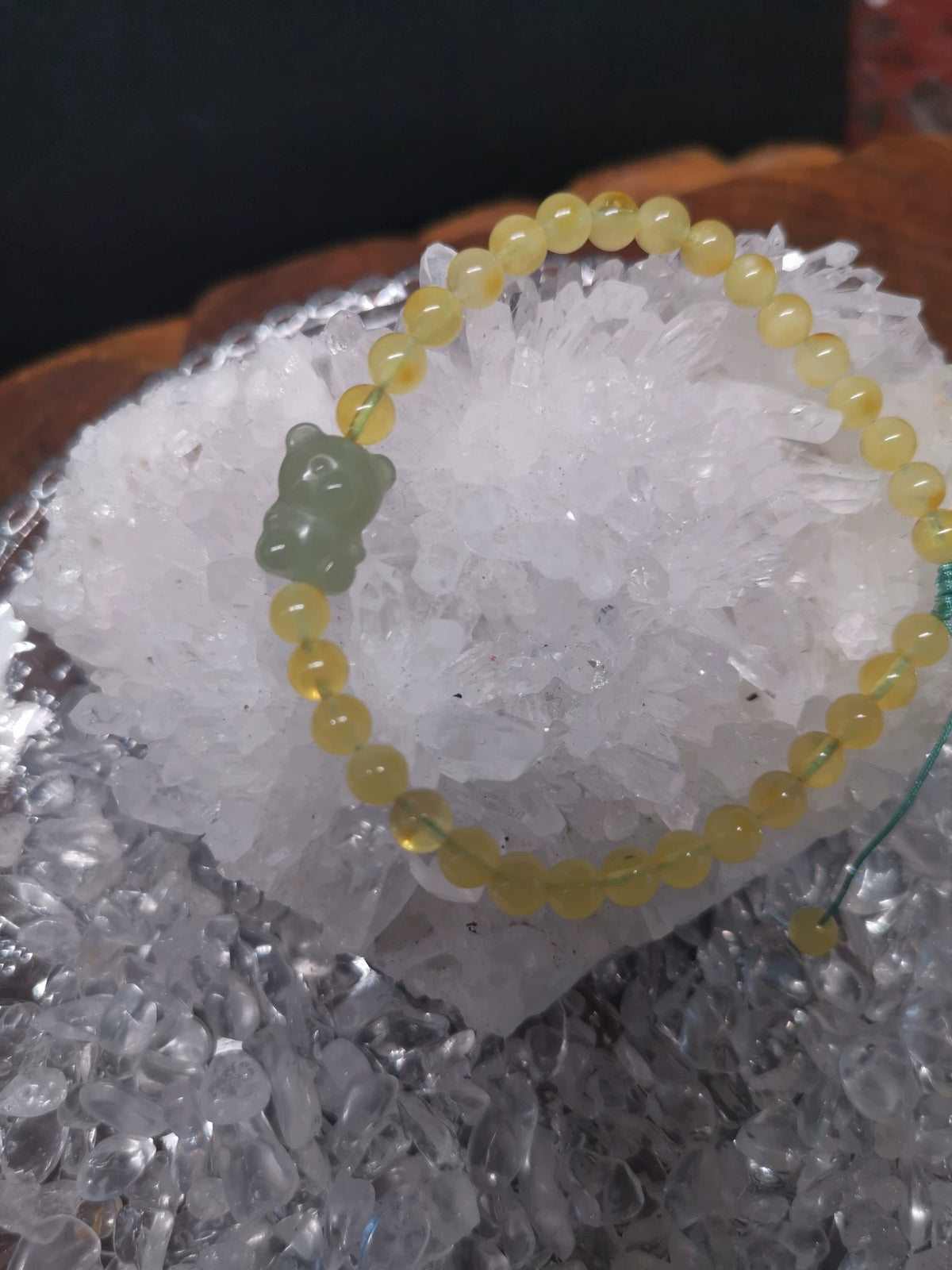 Hetian Jade Bear Amber Bead Bracelet