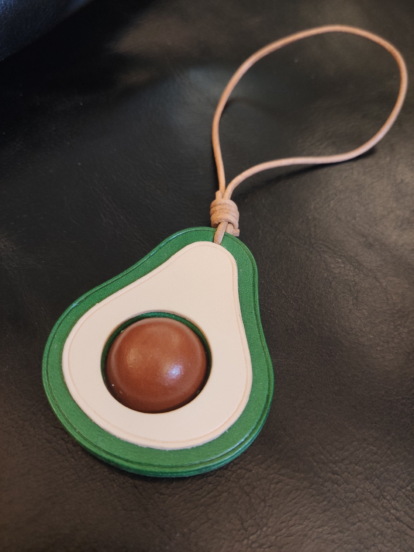 Handcrafted Vegetable-Tanned Leather Avocado Keychain with Layered Design