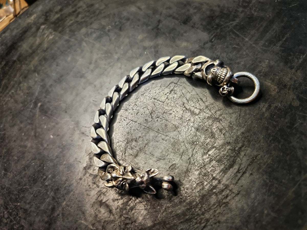 Heavy Silver Oxidized Curb Chain Bracelet