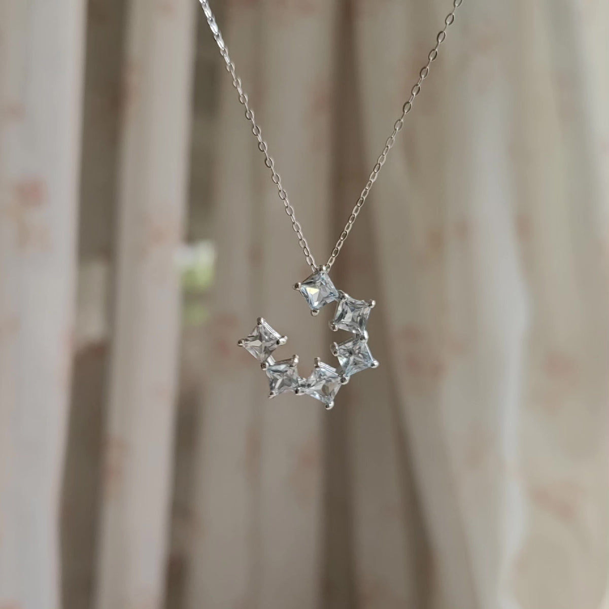 Natural Topaz Seven Stone Silver Pendant Necklace