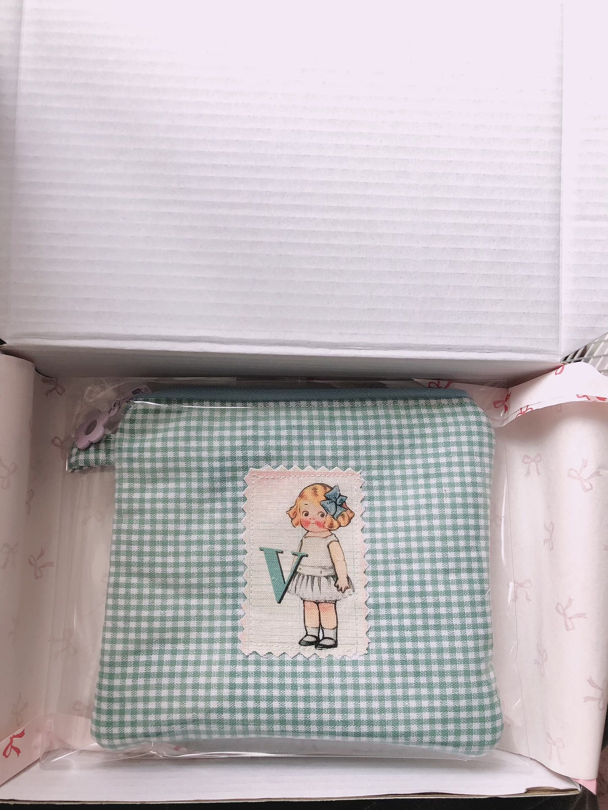 Handgemaakt Gingham Stof Muntenportje 14x12cm
