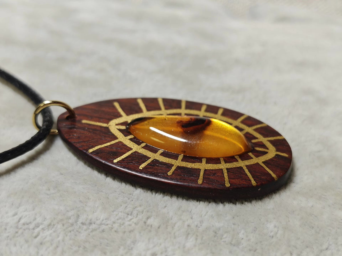 Myanmar Rosewood Amber Eye Pendant