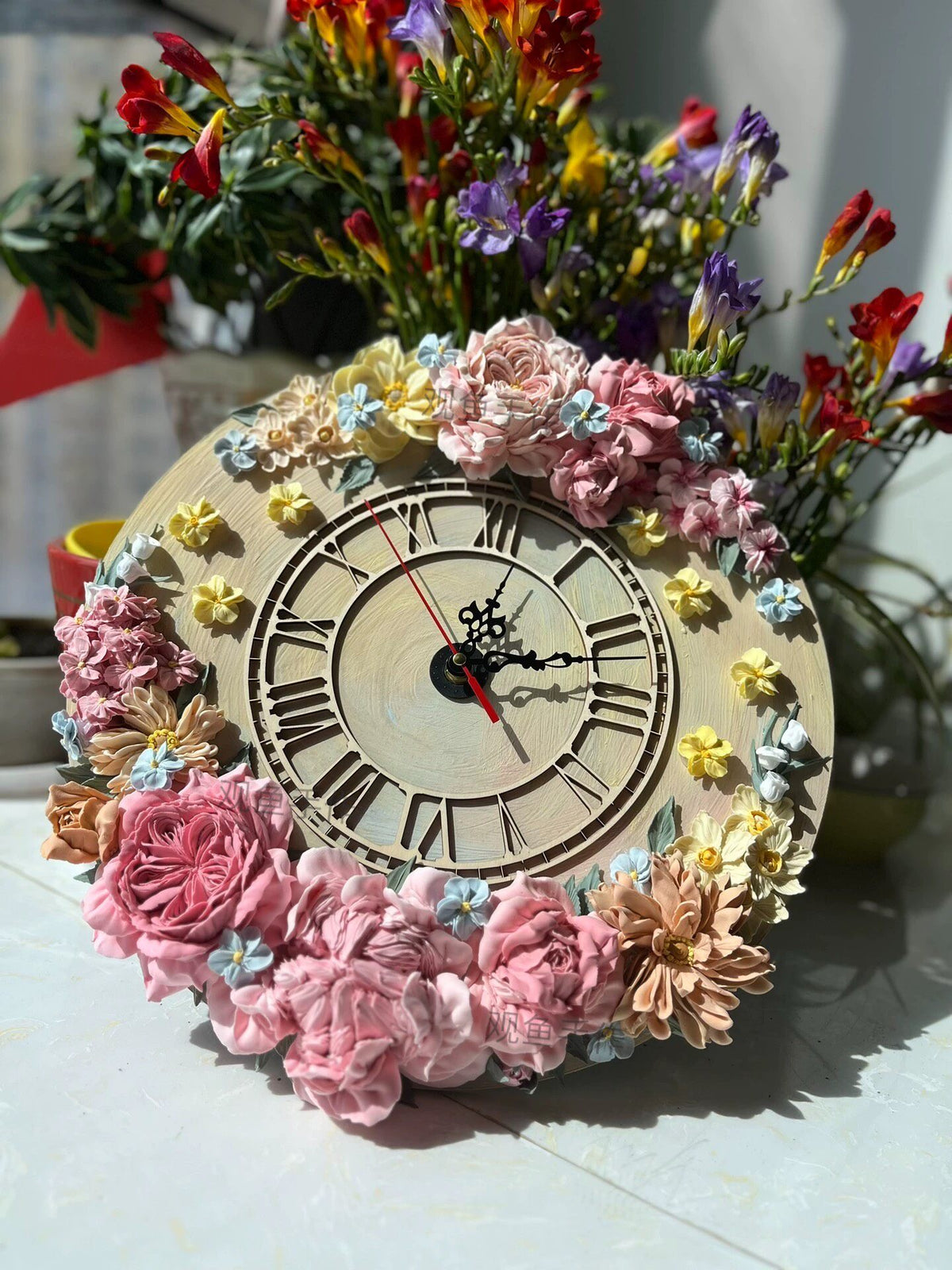 Clay Flower Custom Wall Clock