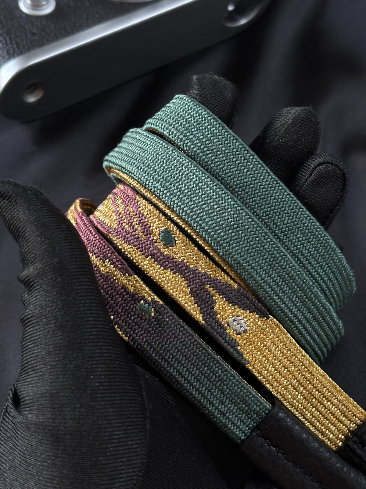 Japanese Silk Camera Strap Dark Green Gold