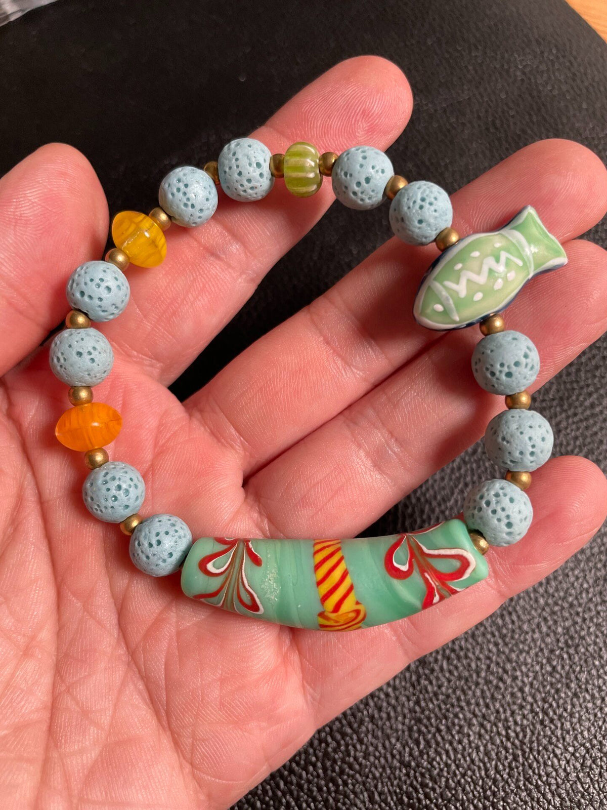 Handmade Glass Bracelet with Curved Tube Bead