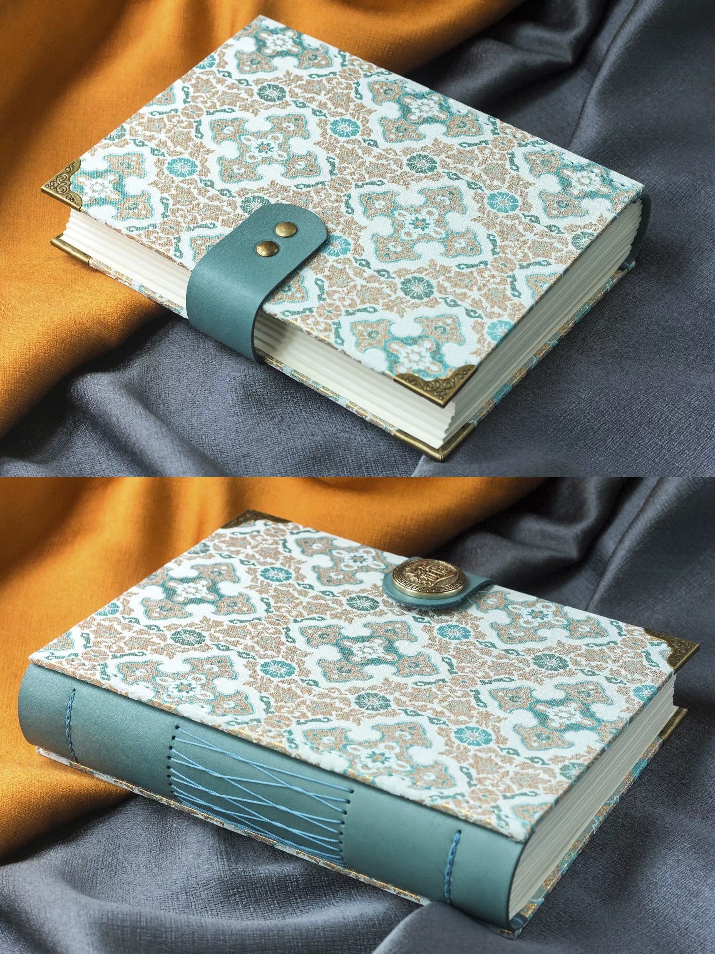 Song Dynasty Brocade Notebook with Brass Button Closure