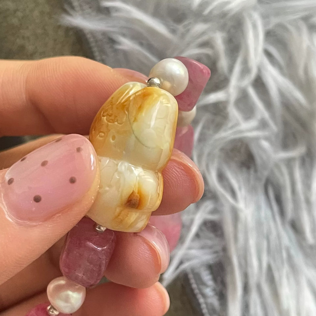 Amber Rabbit Rhodonite Pearl Bracelet