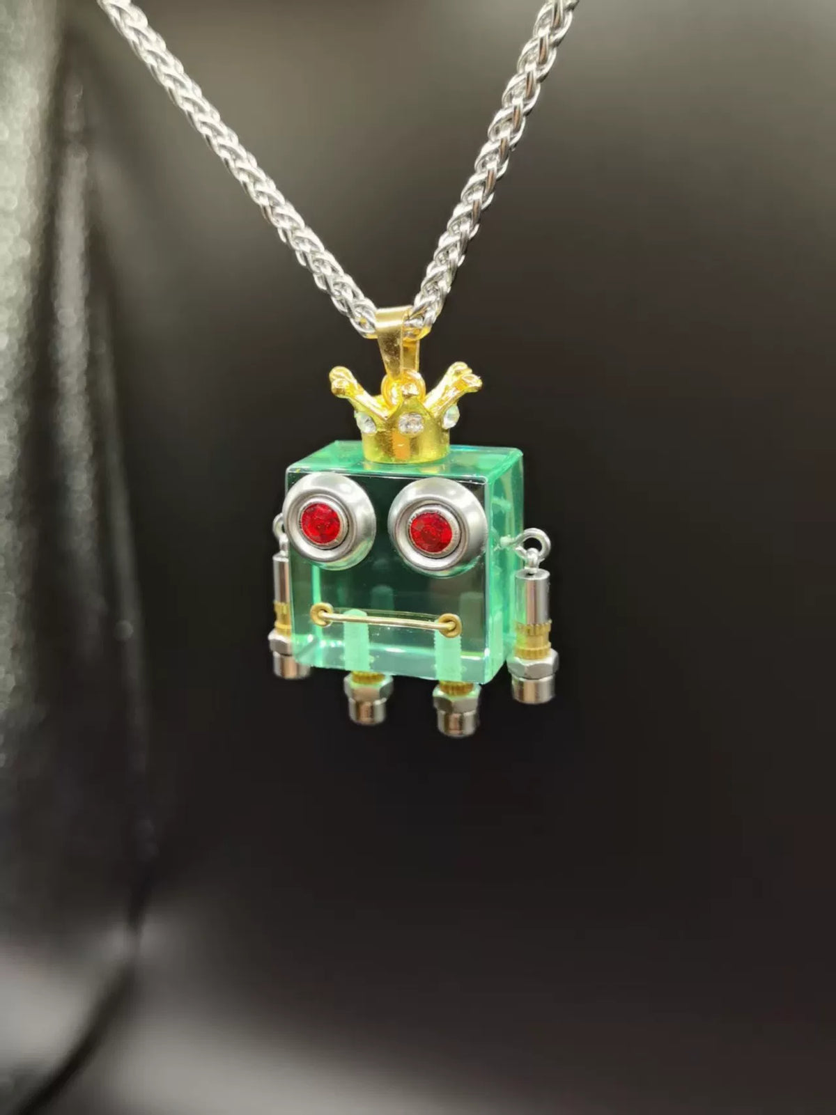 Green Resin Robot Pendant with Crown