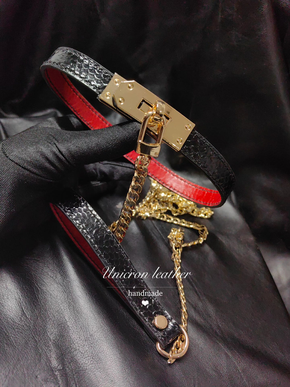 Snakeskin Leather Choker Necklace Leash Set