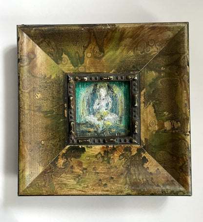 Hand-Painted Oil Painting, 8x8 cm Canvas, Wood & Metal Frame