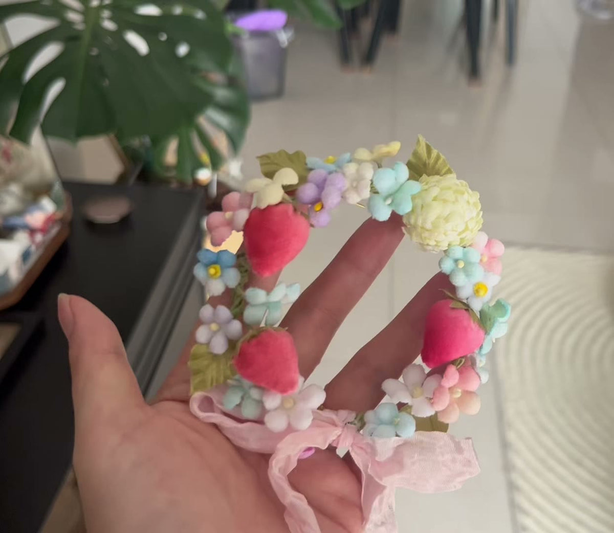 Felt Strawberry Floral Wreath Crown