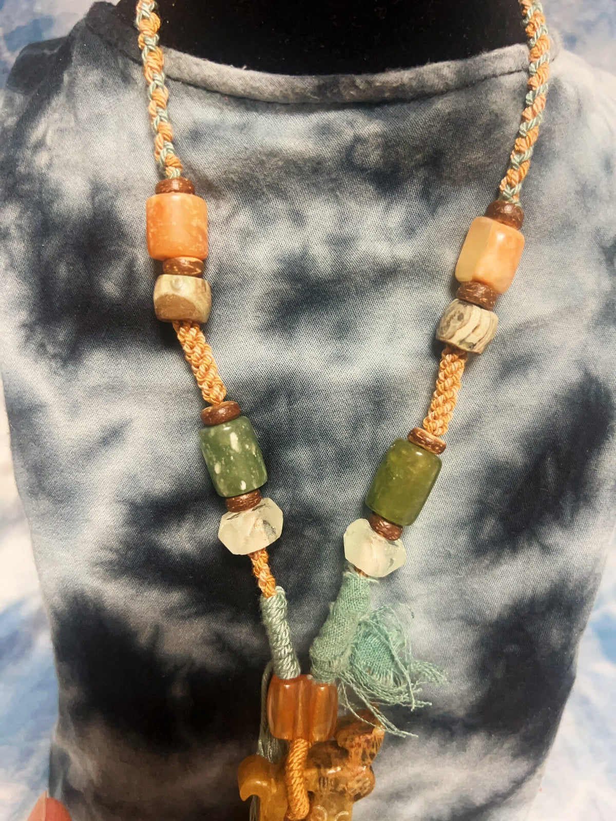 Handwoven Beaded Necklace with Jade Pendant