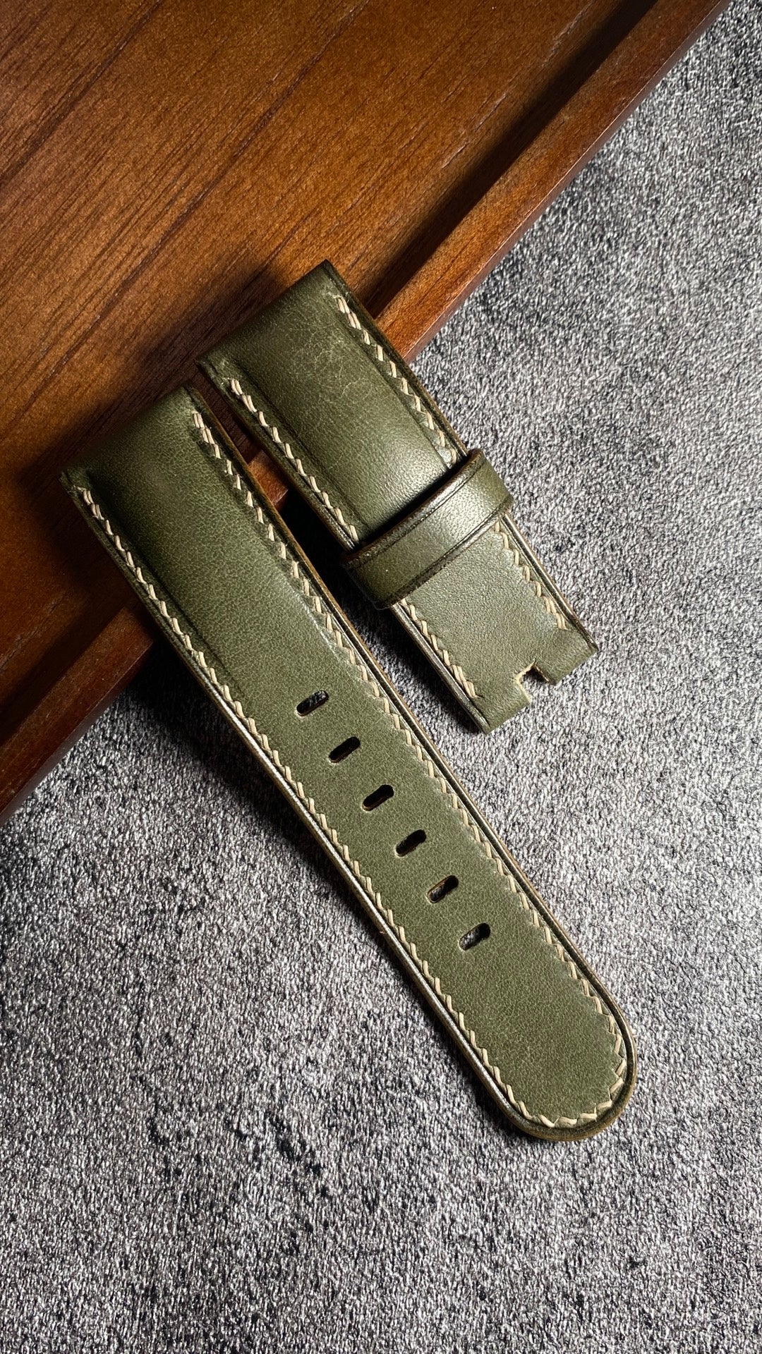 Handcrafted Olive Leather Watch Strap