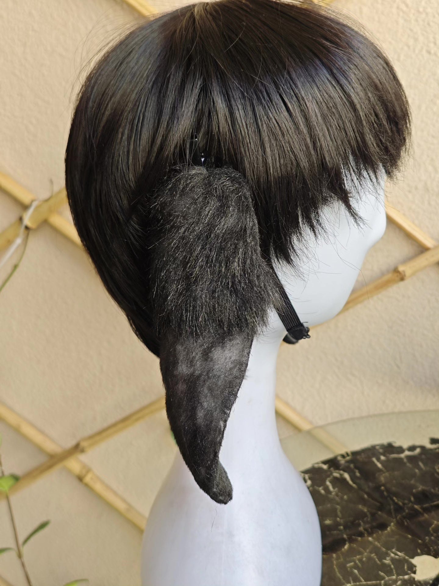 Handmade Lop-Ear Rabbit Ears with Black-to-Gray Fur