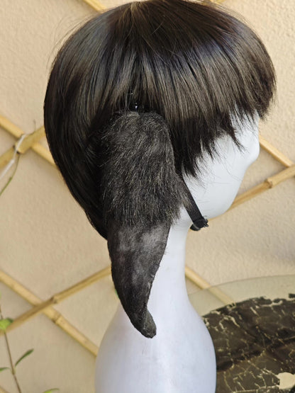 Handmade Lop-Ear Rabbit Ears with Black-to-Gray Fur