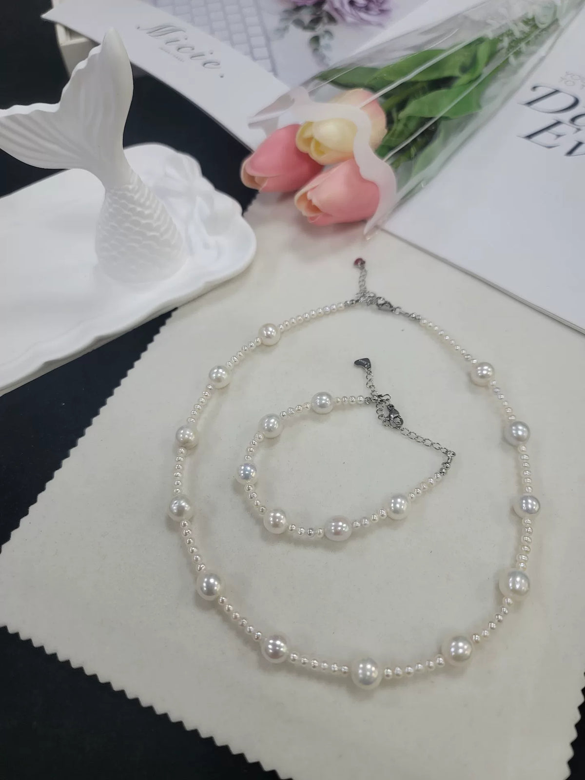 Set Collana e Bracciale Perle Bianche Cielo Stellato