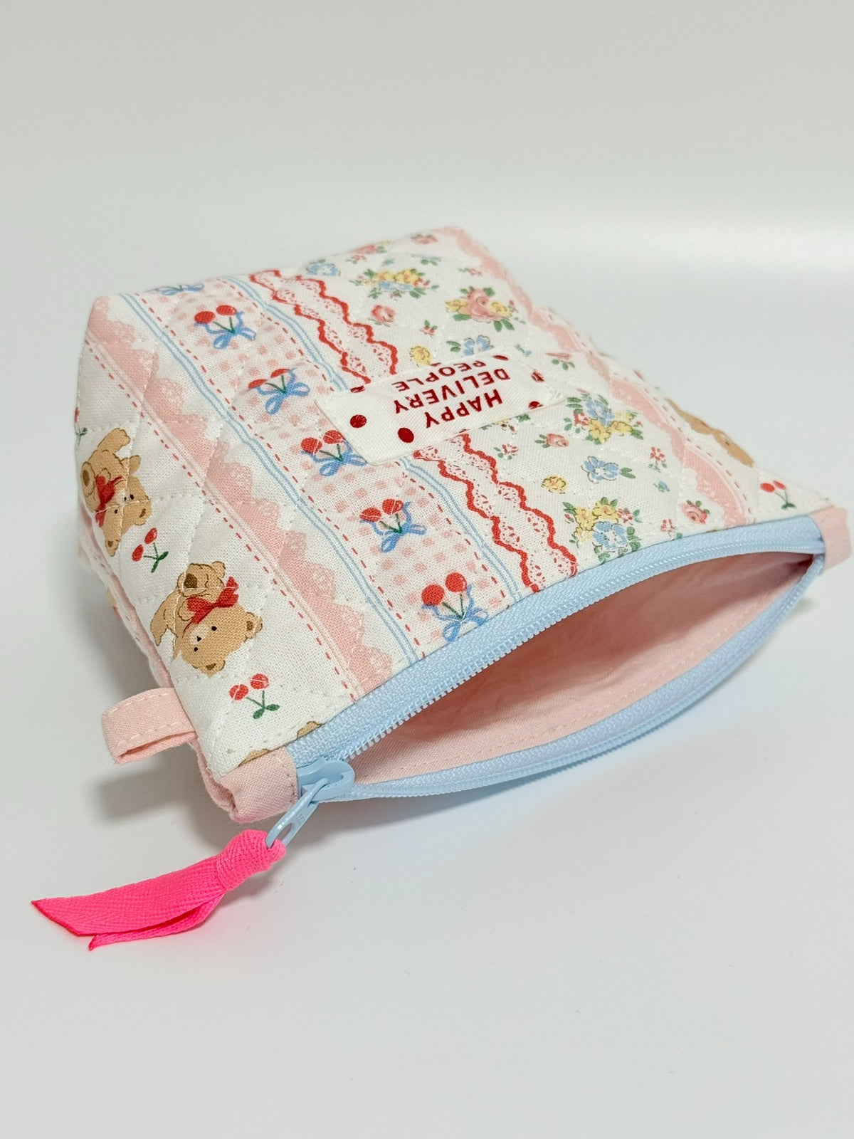 Quilted Patchwork Pouch with Teddy Bear Print